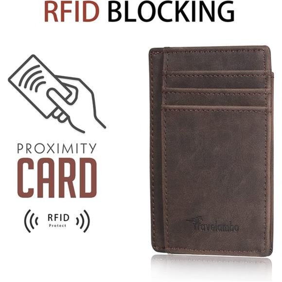 Mens Front Pocket Minimalist Leather Slim Wallet RFID Blocking Medium Size - Picture 4 of 6